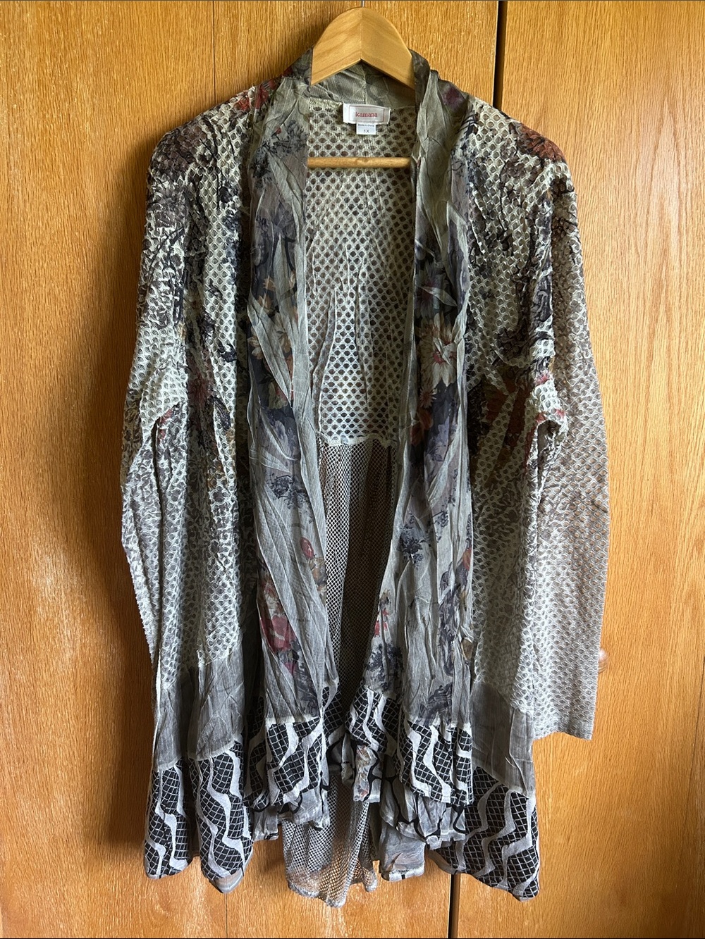 Kamana Lightweight Floral Mesh Summer Cardigan Taupe Gray